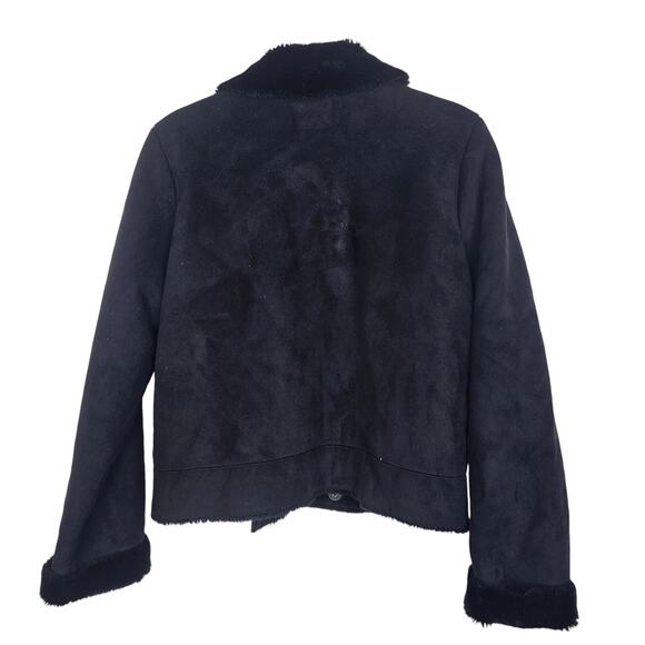 Ralph Lauren Womens Faux Suede Jacket Double Breasted Faux Fur Collar Sz M Black - Picture 8 of 10